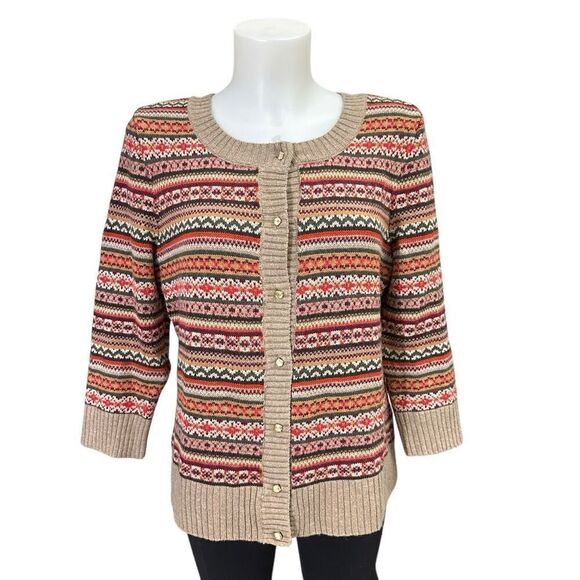 Talbots Beige and Red Patterned Cardigan - Picture 5 of 8